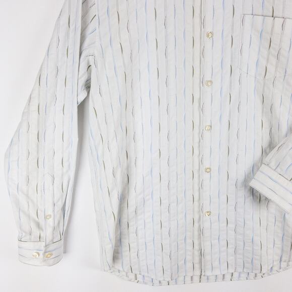 Tommy Bahama Silk Blend Buton Down Men's Medium White with Geometric Blue Green - Picture 4 of 12